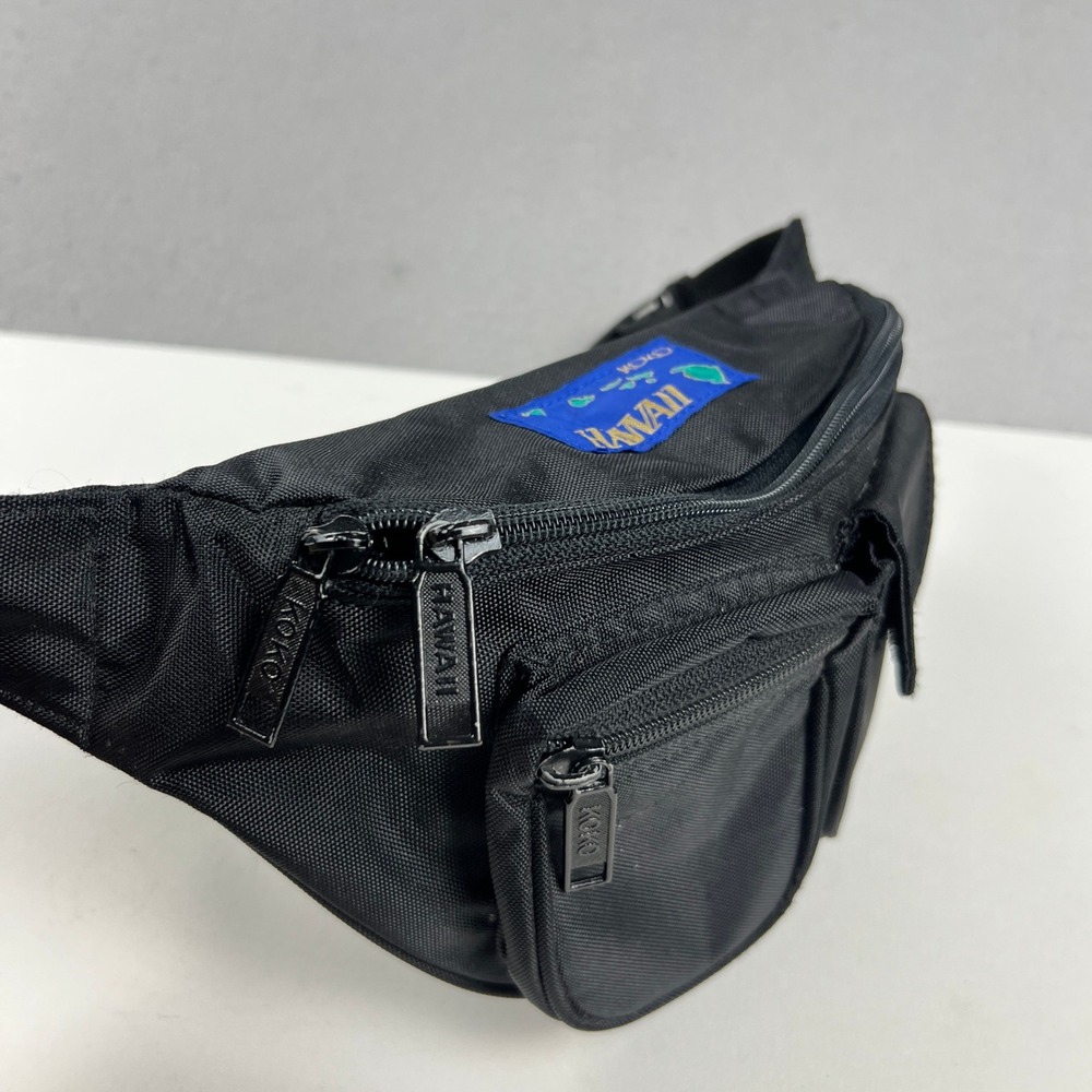 Koko Hawaii Waist Bag Black Souvenir Multi Pocket Utility Fanny Pack Vintage